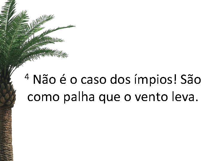 4 Não é o caso dos ímpios! São como palha que o vento leva.