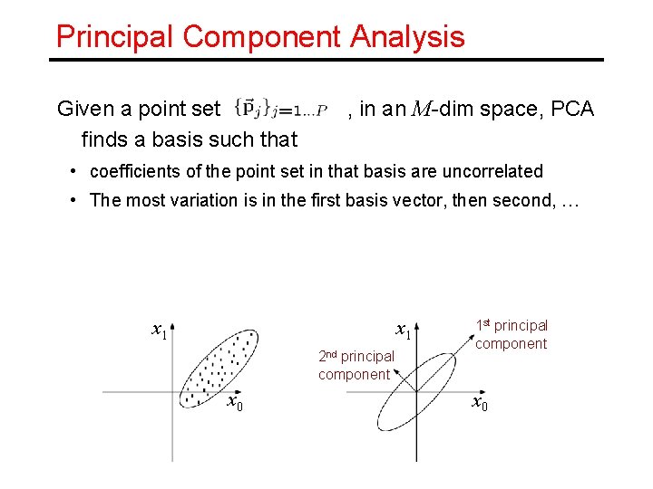 Principal Component Analysis Given a point set finds a basis such that , in
