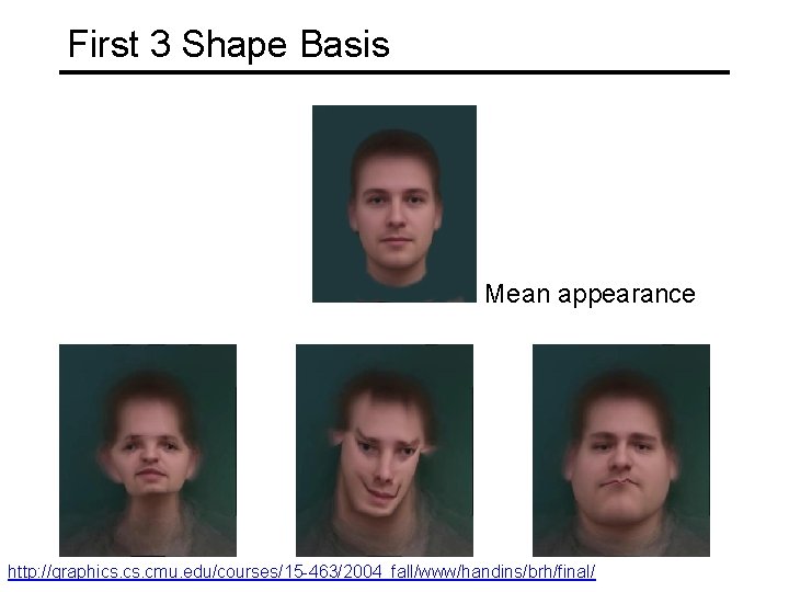 First 3 Shape Basis Mean appearance http: //graphics. cmu. edu/courses/15 -463/2004_fall/www/handins/brh/final/ 