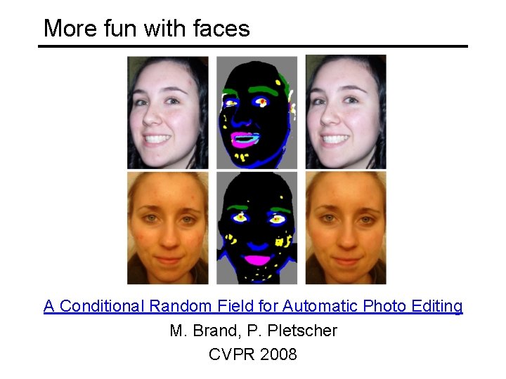 More fun with faces A Conditional Random Field for Automatic Photo Editing M. Brand,