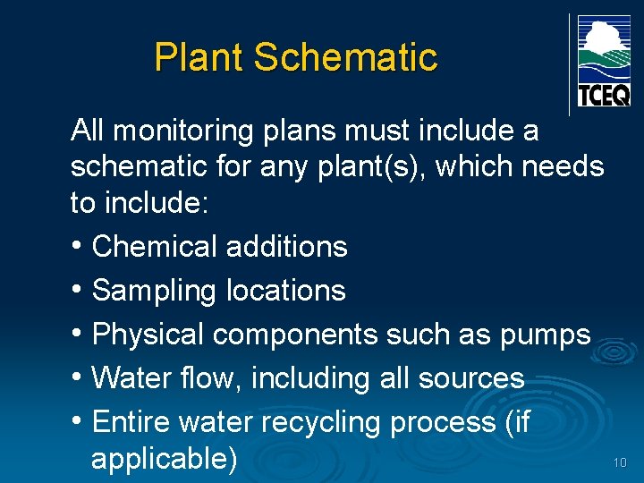 Plant Schematic All monitoring plans must include a schematic for any plant(s), which needs