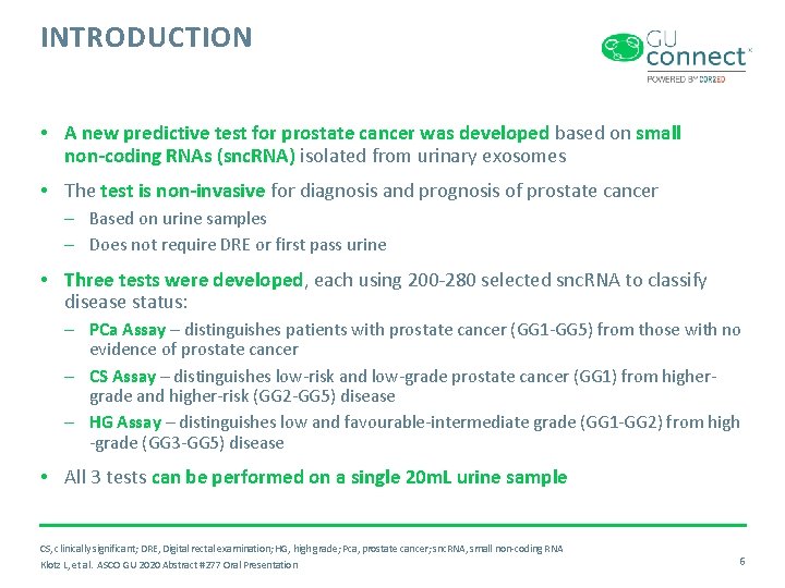 INTRODUCTION • A new predictive test for prostate cancer was developed based on small