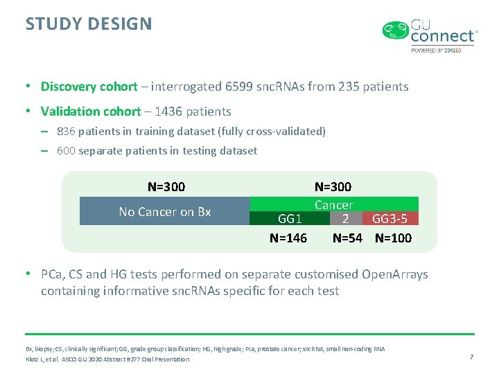 STUDY DESIGN • Discovery cohort – interrogated 6599 snc. RNAs from 235 patients •