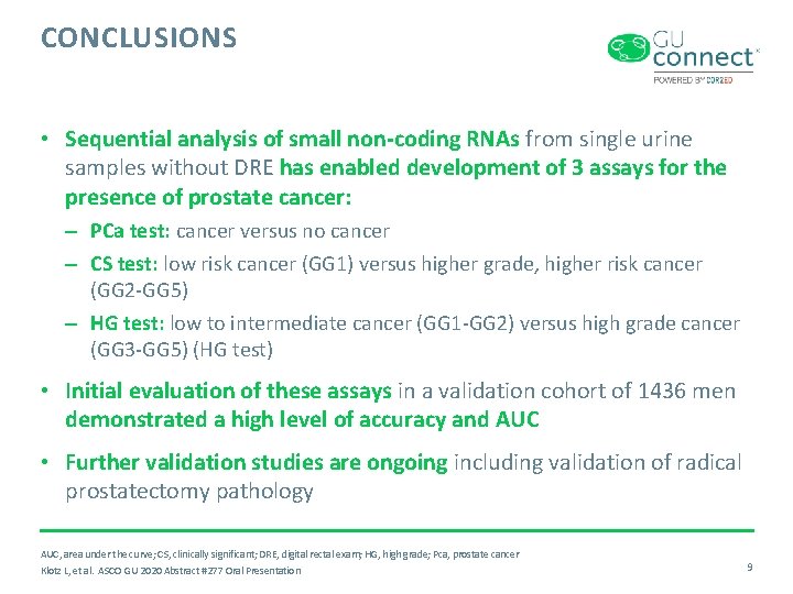CONCLUSIONS • Sequential analysis of small non-coding RNAs from single urine samples without DRE