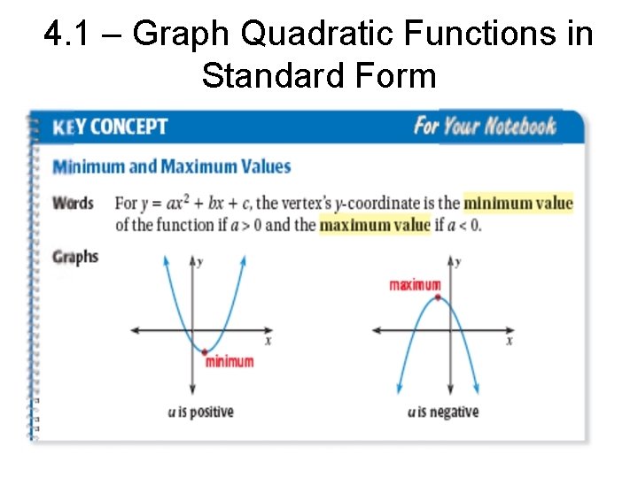 4. 1 – Graph Quadratic Functions in Standard Form 