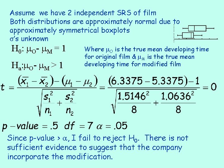 Assume we have 2 independent SRS of film Both distributions are approximately normal due