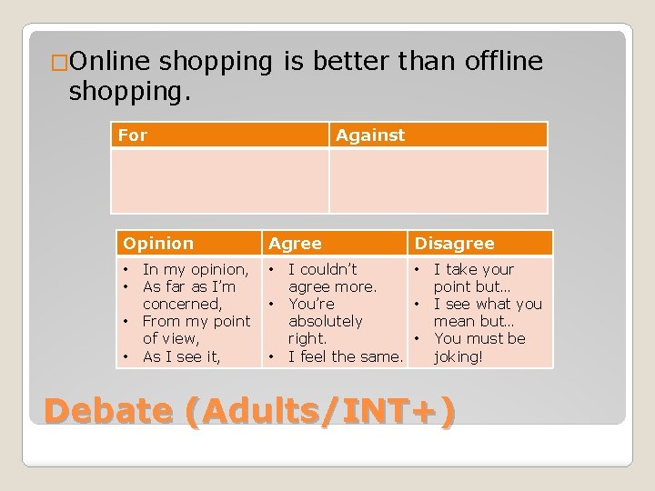 �Online shopping is better than offline shopping. For Opinion • • In my opinion,