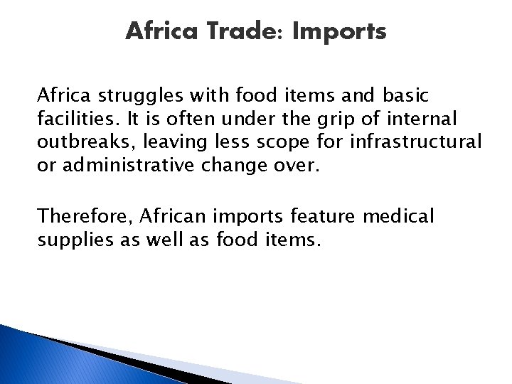 Africa Trade: Imports Africa struggles with food items and basic facilities. It is often