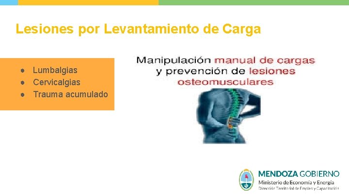 Lesiones por Levantamiento de Carga ● Lumbalgias ● Cervicalgias ● Trauma acumulado 