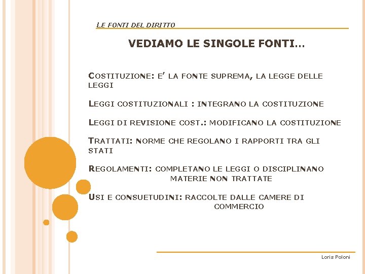 LE FONTI DEL DIRITTO VEDIAMO LE SINGOLE FONTI… COSTITUZIONE: E’ LA FONTE SUPREMA, LA