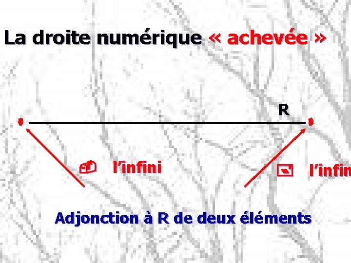 La droite numérique « achevée » R - l’infini + l’infin Adjonction à R