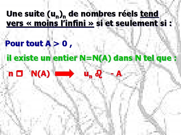 Une suite (un)n de nombres réels tend vers « moins l’infini » si et