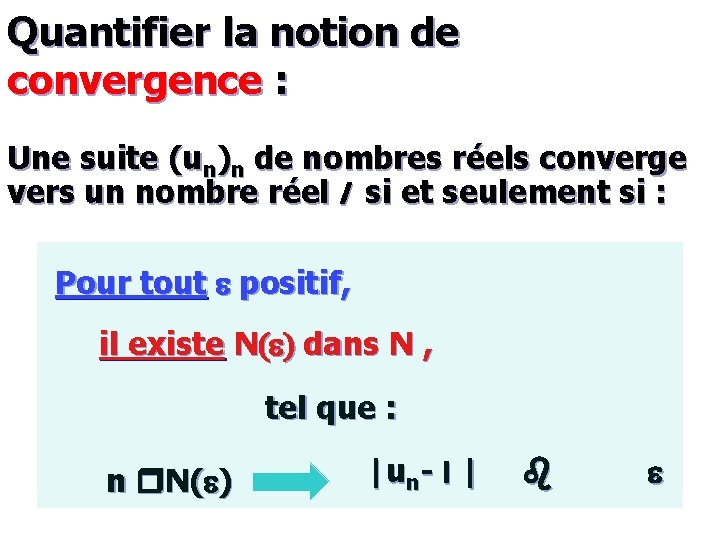 Quantifier la notion de convergence : Une suite (un)n de nombres réels converge vers