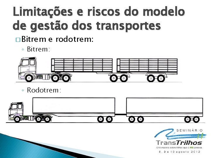 Limitações e riscos do modelo de gestão dos transportes � Bitrem e rodotrem: ◦