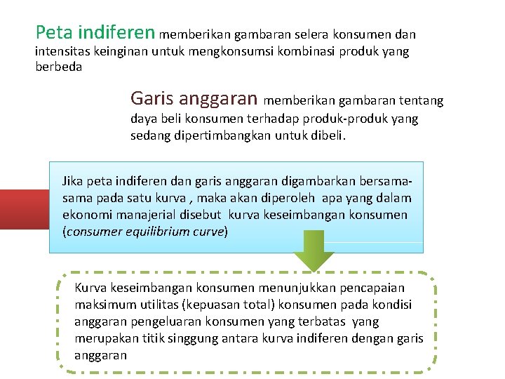 Peta indiferen memberikan gambaran selera konsumen dan intensitas keinginan untuk mengkonsumsi kombinasi produk yang