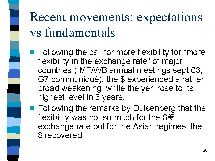 Recent movements: expectations vs fundamentals Following the call for more flexibility for “more flexibility