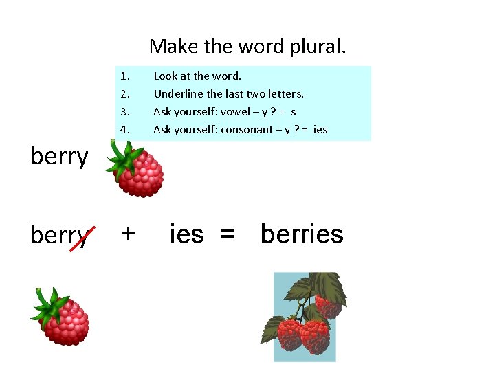 Make the word plural. 1. 2. 3. 4. Look at the word. Underline the