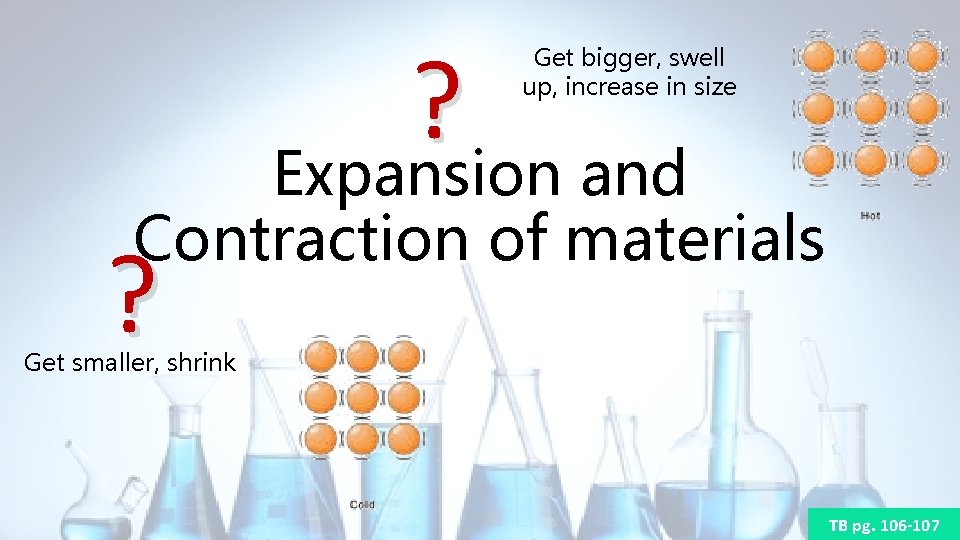 ? Expansion and Get bigger, swell up, increase in size Contraction of materials ?