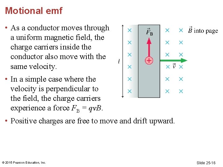 Motional emf • As a conductor moves through a uniform magnetic field, the charge Motional emf • As a conductor moves through a uniform magnetic field, the charge