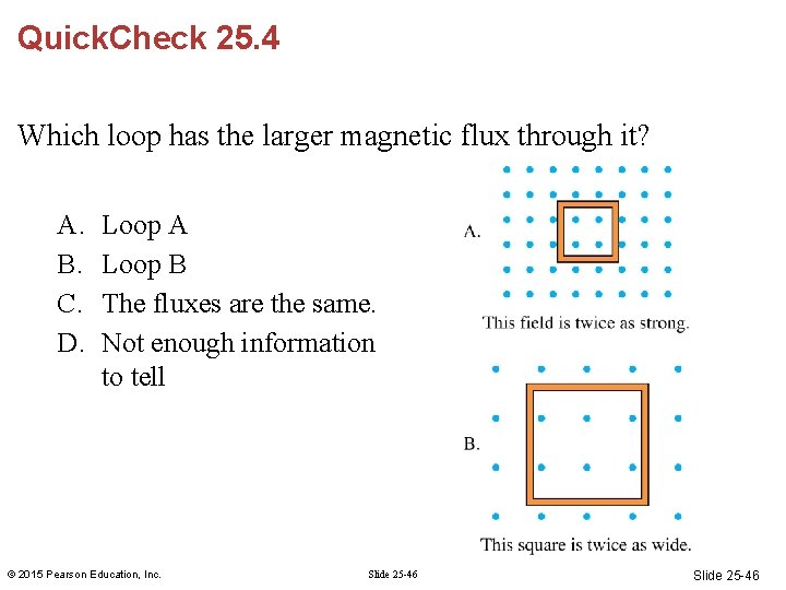 Quick. Check 25. 4 Which loop has the larger magnetic flux through it? A. Quick. Check 25. 4 Which loop has the larger magnetic flux through it? A.