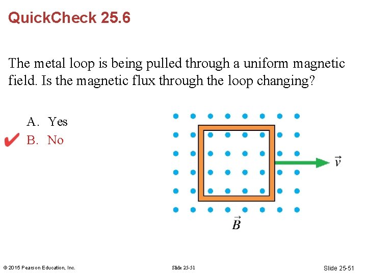 Quick. Check 25. 6 The metal loop is being pulled through a uniform magnetic Quick. Check 25. 6 The metal loop is being pulled through a uniform magnetic