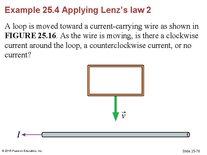 Example 25. 4 Applying Lenz’s law 2 A loop is moved toward a current-carrying Example 25. 4 Applying Lenz’s law 2 A loop is moved toward a current-carrying