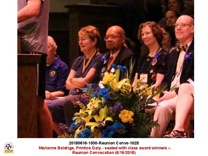 20180616 -1030 -Reunion Convo-1028 Marianne Baldrige, Printice Gary - seated with class award winners