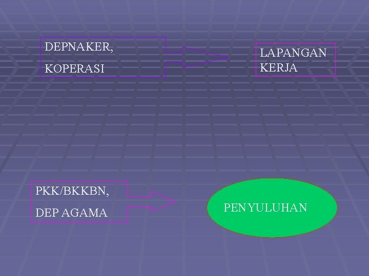 DEPNAKER, KOPERASI LAPANGAN KERJA PKK/BKKBN, DEP AGAMA PENYULUHAN 