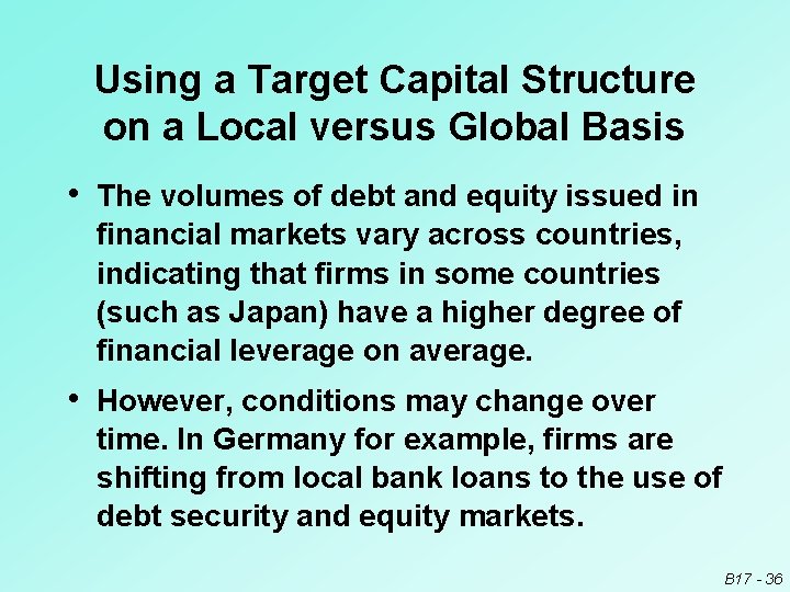 Using a Target Capital Structure on a Local versus Global Basis • The volumes