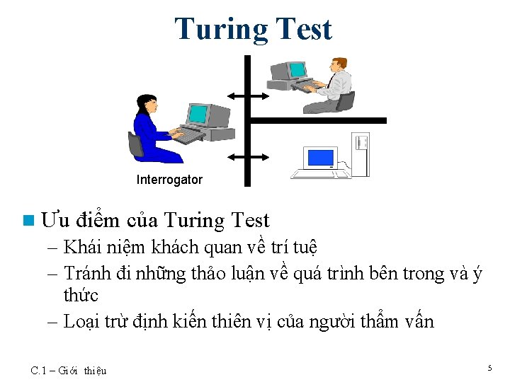 Turing Test Interrogator n Ưu điểm của Turing Test – Khái niệm khách quan