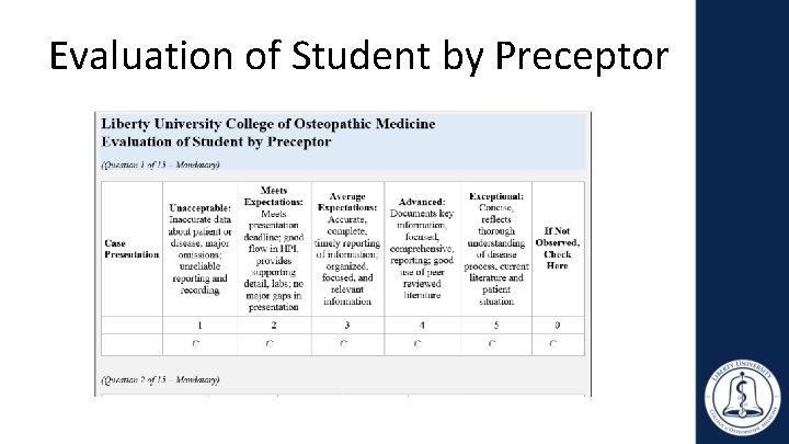 Evaluation of Student by Preceptor 
