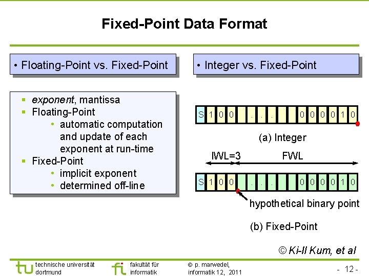 Fixed-Point Data Format • Floating-Point vs. Fixed-Point § exponent, mantissa § Floating-Point • automatic