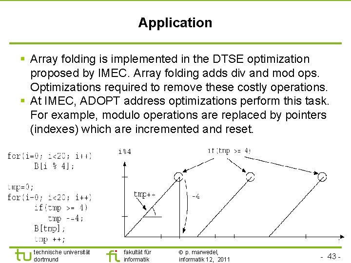Application § Array folding is implemented in the DTSE optimization proposed by IMEC. Array