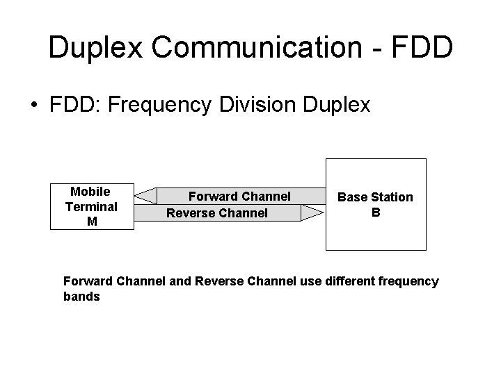 Duplex Communication - FDD • FDD: Frequency Division Duplex Mobile Terminal M Forward Channel