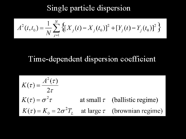 Single particle dispersion Time-dependent dispersion coefficient 