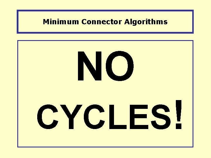 Minimum Connector Algorithms NO CYCLES! 