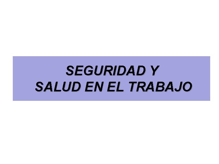 SEGURIDAD Y SALUD EN EL TRABAJO 