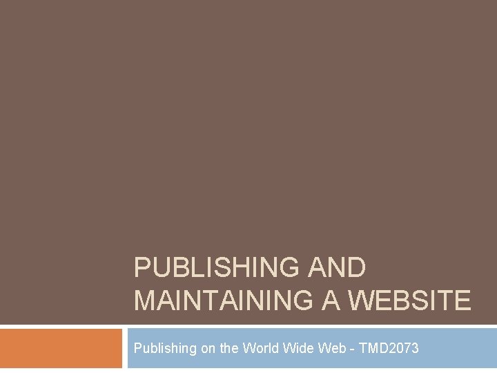 PUBLISHING AND MAINTAINING A WEBSITE Publishing on the World Wide Web - TMD 2073