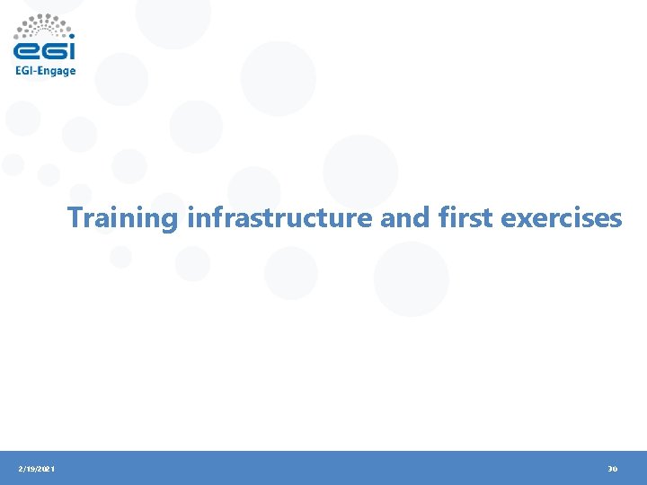 Training infrastructure and first exercises 2/19/2021 30 