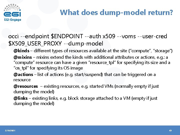 What does dump-model return? occi --endpoint $ENDPOINT --auth x 509 --voms --user-cred $X 509_USER_PROXY