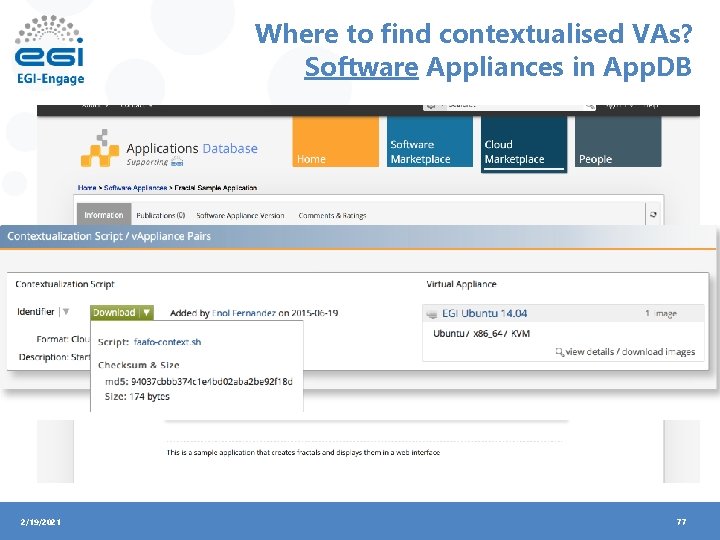 Where to find contextualised VAs? Software Appliances in App. DB 2/19/2021 77 