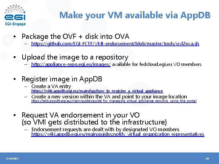 Make your VM available via App. DB • Package the OVF + disk into