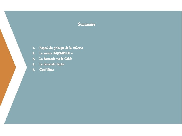 Sommaire 1. 2. 3. 4. 5. Rappel du principe de la réforme Le service