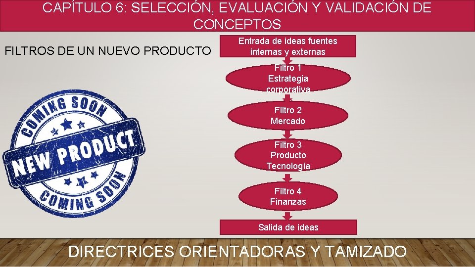 CAPÍTULO 6: SELECCIÓN, EVALUACIÓN Y VALIDACIÓN DE CONCEPTOS FILTROS DE UN NUEVO PRODUCTO Entrada