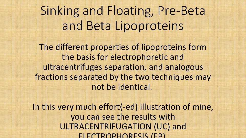 Sinking and Floating, Pre-Beta and Beta Lipoproteins The different properties of lipoproteins form the