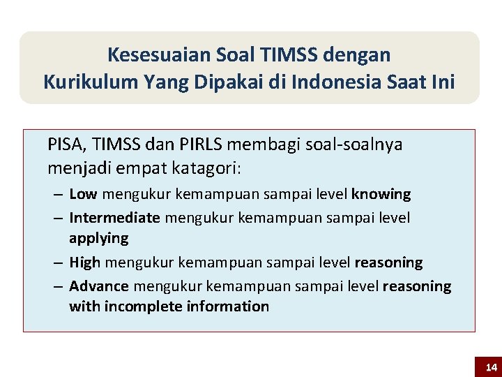 Kesesuaian Soal TIMSS dengan Kurikulum Yang Dipakai di Indonesia Saat Ini PISA, TIMSS dan