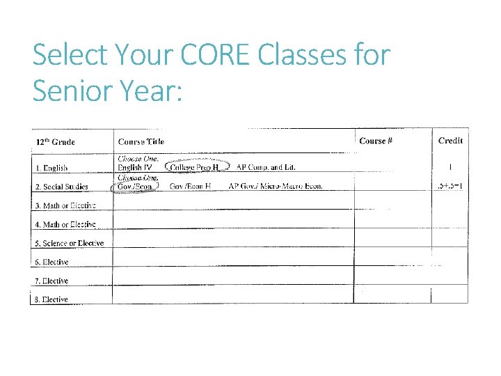 Select Your CORE Classes for Senior Year: 