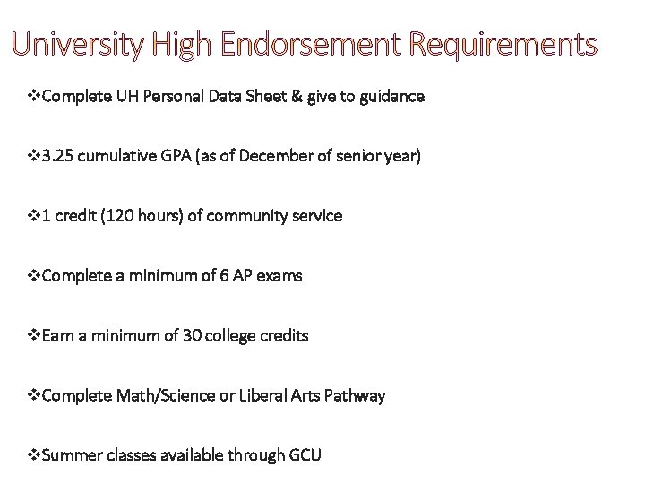 v. Complete UH Personal Data Sheet & give to guidance v 3. 25 cumulative