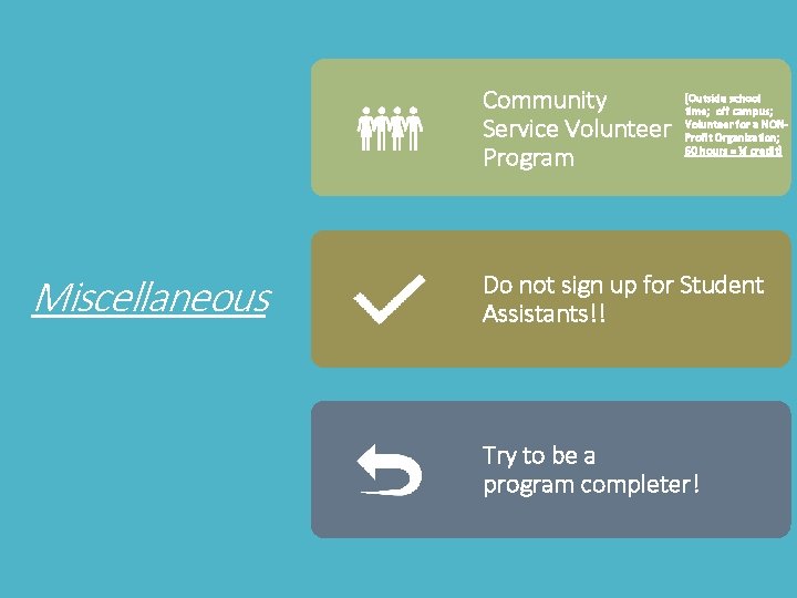 (Outside school Community time; off campus; Service Volunteer for a NONProfit Organization; 60 hours