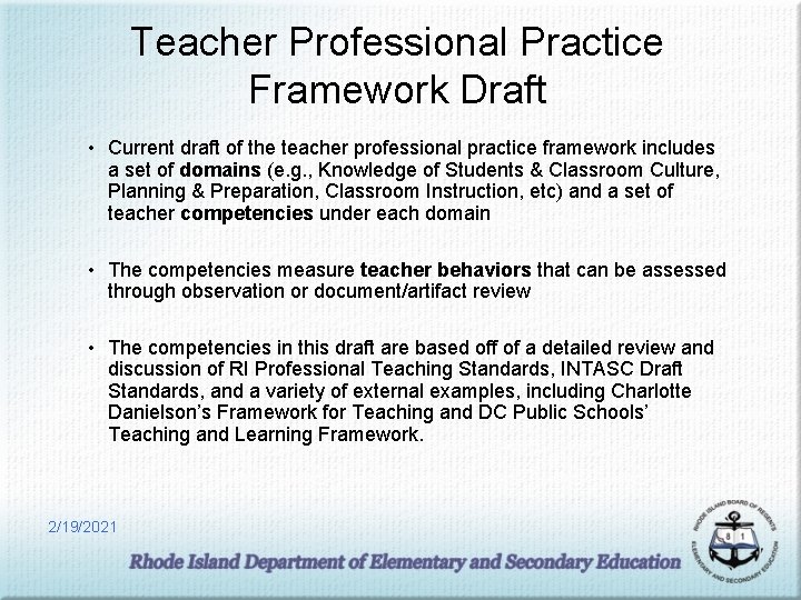 Teacher Professional Practice Framework Draft • Current draft of the teacher professional practice framework
